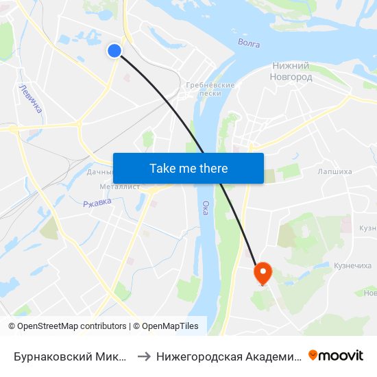 Бурнаковский Микрорайон to Нижегородская Академия Мвд Рф map