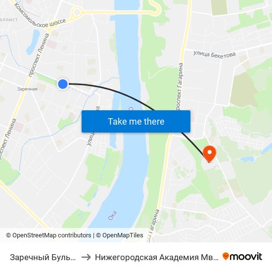 Заречный Бульвар to Нижегородская Академия Мвд Рф map