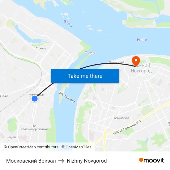 Московский Вокзал to Nizhny Novgorod map