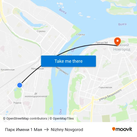 May 1st Park to Nizhny Novgorod map