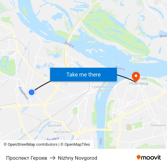 Проспект Героев to Nizhny Novgorod map
