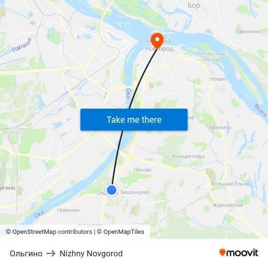 Olgino to Nizhny Novgorod map