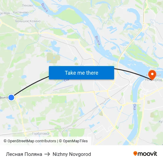 Лесная Поляна to Nizhny Novgorod map