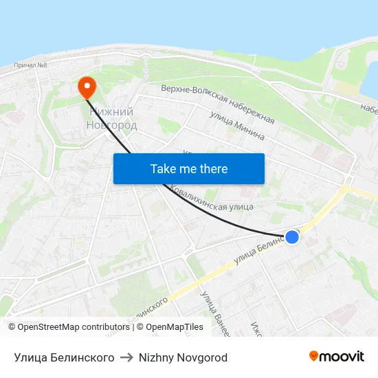 Belinsky Street to Nizhny Novgorod map