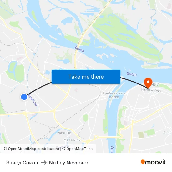 Sokol Factory to Nizhny Novgorod map