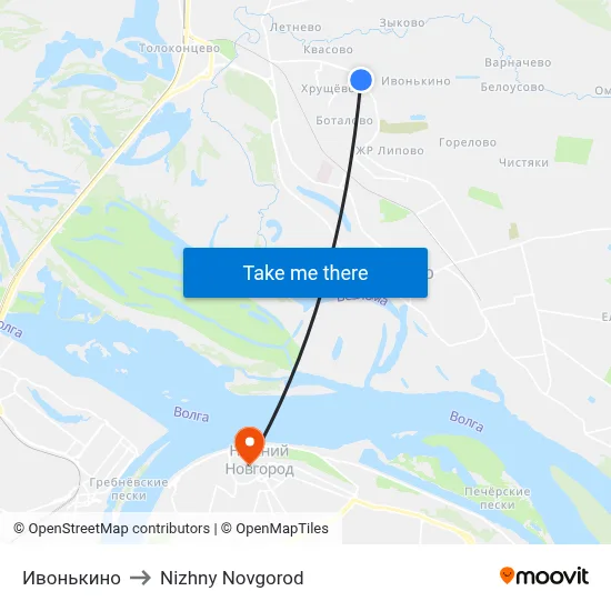 Ivonkino to Nizhny Novgorod map