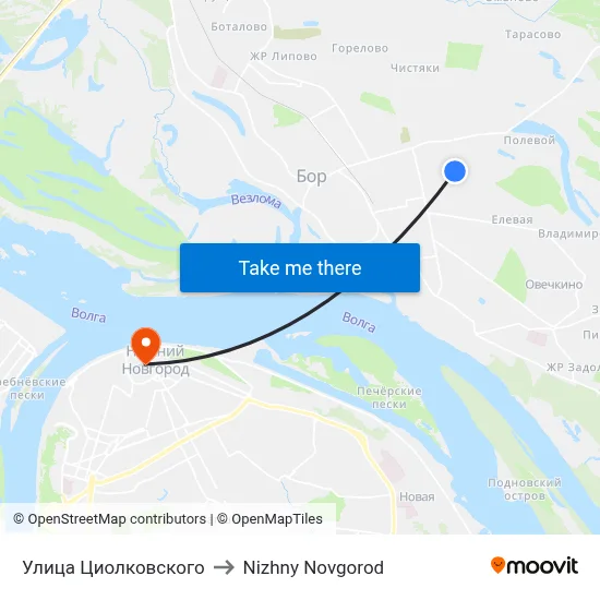 Tsiolkovsky Street to Nizhny Novgorod map