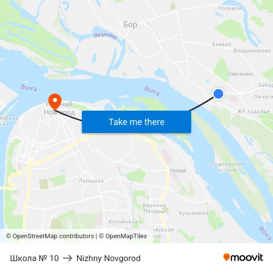 School No. 10 to Nizhny Novgorod map