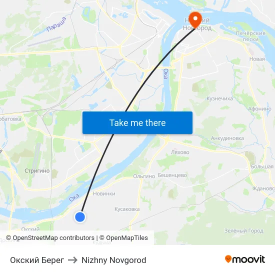Окский Берег to Nizhny Novgorod map
