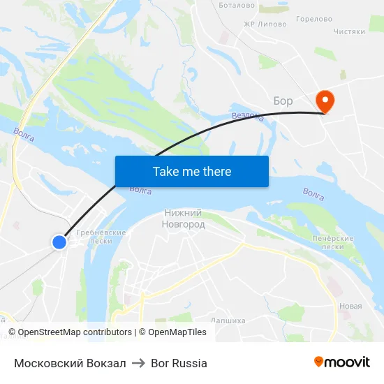 Московский Вокзал to Bor Russia map