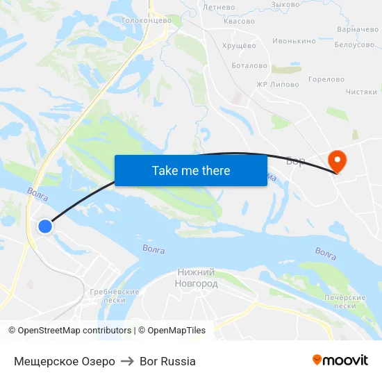 Мещерское Озеро to Bor Russia map