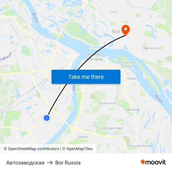 Автозаводская to Bor Russia map