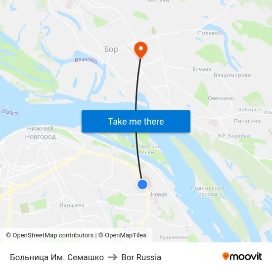 Semashko Hospital to Bor Russia map