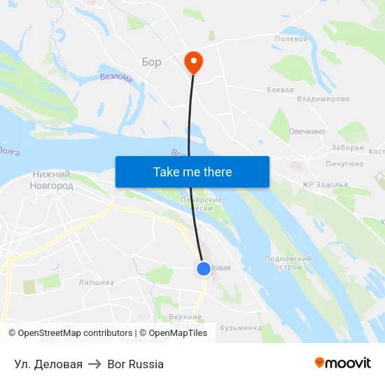 Delovaya Street to Bor Russia map