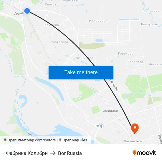 Фабрика Колибри to Bor Russia map
