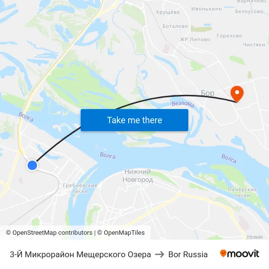 3-Й Микрорайон Мещерского Озера to Bor Russia map