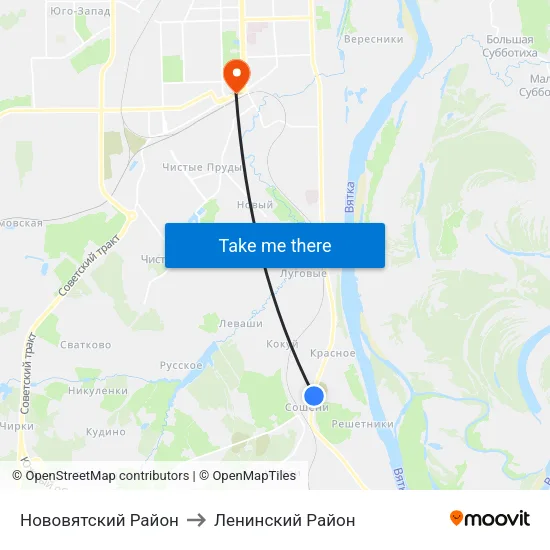 Нововятский Район to Ленинский Район map