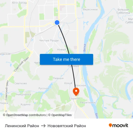 Ленинский Район to Нововятский Район map