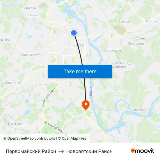 Первомайский Район to Нововятский Район map