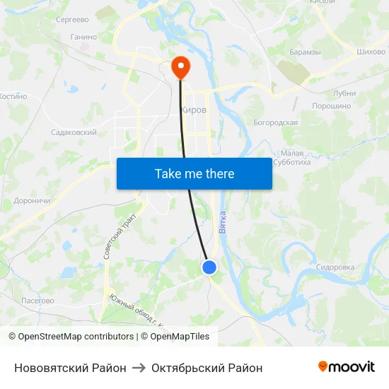 Нововятский Район to Октябрьский Район map