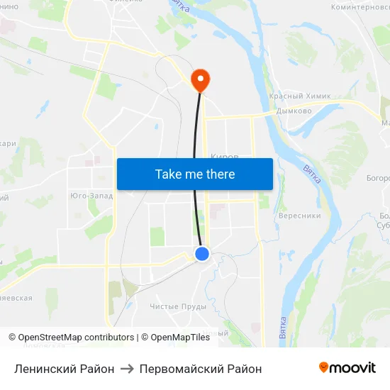 Ленинский Район to Первомайский Район map