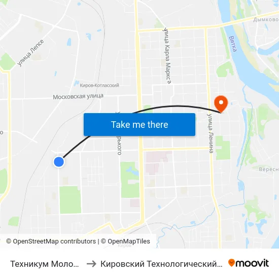 Техникум Молочной Промышленности to Кировский Технологический Колледж Пищевой Промышленности map
