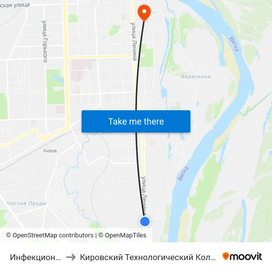 Инфекционная Больница to Кировский Технологический Колледж Пищевой Промышленности map