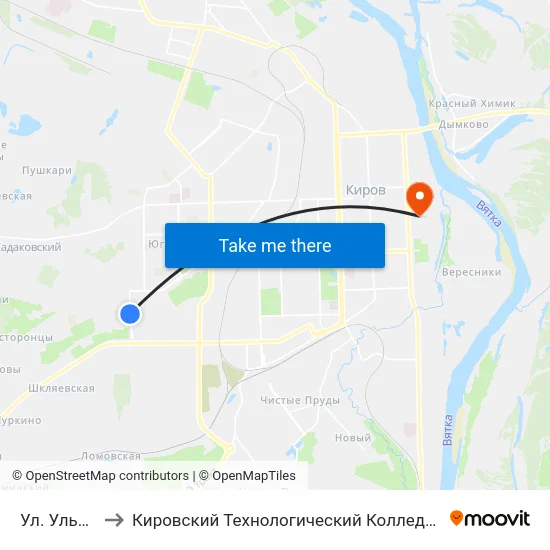 Ул. Ульяновская to Кировский Технологический Колледж Пищевой Промышленности map
