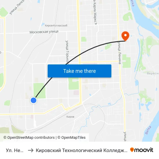 Ул. Некрасова to Кировский Технологический Колледж Пищевой Промышленности map