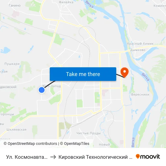 Ул. Космонавта Владислава Волкова to Кировский Технологический Колледж Пищевой Промышленности map