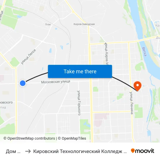 Дом Печати to Кировский Технологический Колледж Пищевой Промышленности map