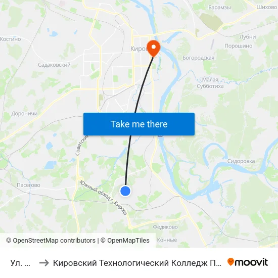 Ул. Новая to Кировский Технологический Колледж Пищевой Промышленности map