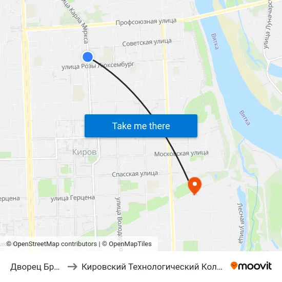 Дворец Бракосочетания to Кировский Технологический Колледж Пищевой Промышленности map