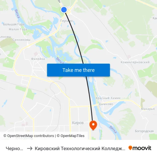 Черное Озеро to Кировский Технологический Колледж Пищевой Промышленности map