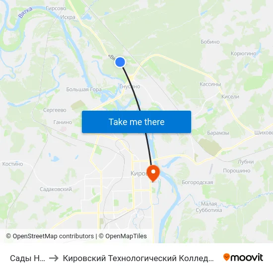 Сады Надежда to Кировский Технологический Колледж Пищевой Промышленности map