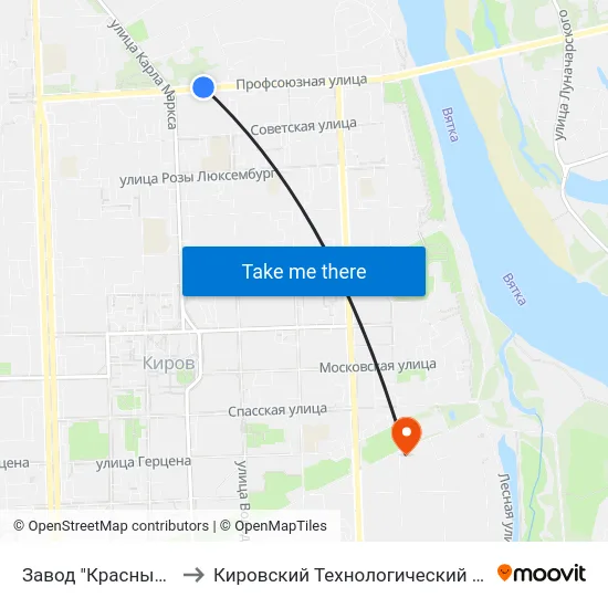 Завод "Красный Инструментальщик" to Кировский Технологический Колледж Пищевой Промышленности map