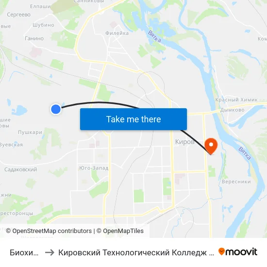Биохимзавод to Кировский Технологический Колледж Пищевой Промышленности map