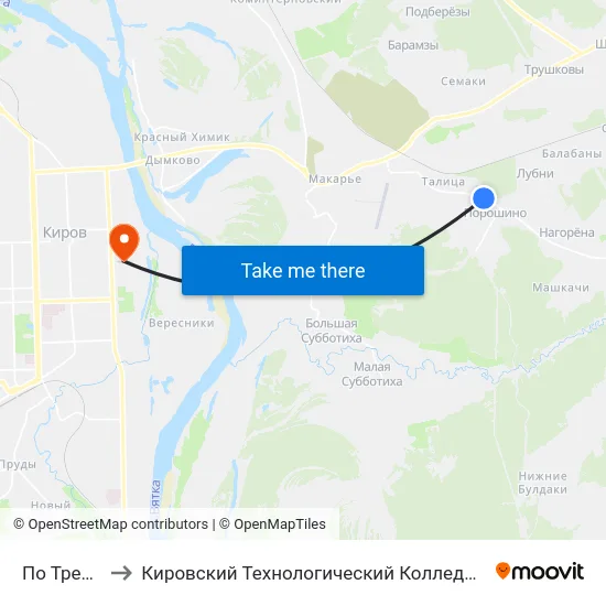 По Требованию to Кировский Технологический Колледж Пищевой Промышленности map