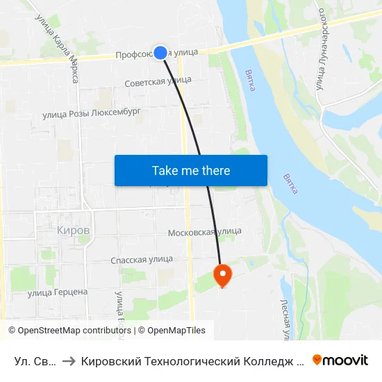 Ул. Свободы to Кировский Технологический Колледж Пищевой Промышленности map