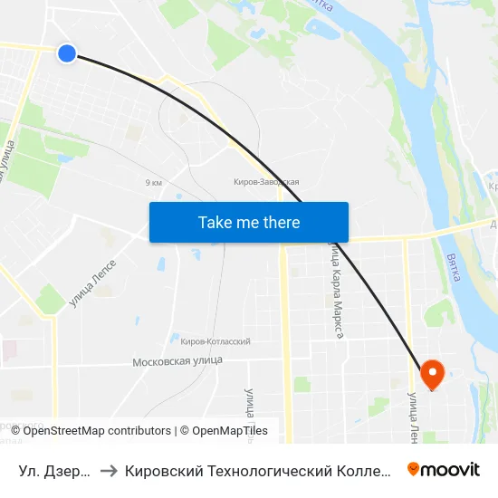 Ул. Дзержинского to Кировский Технологический Колледж Пищевой Промышленности map