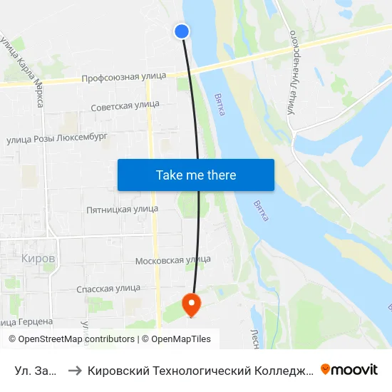 Ул. Заводская to Кировский Технологический Колледж Пищевой Промышленности map