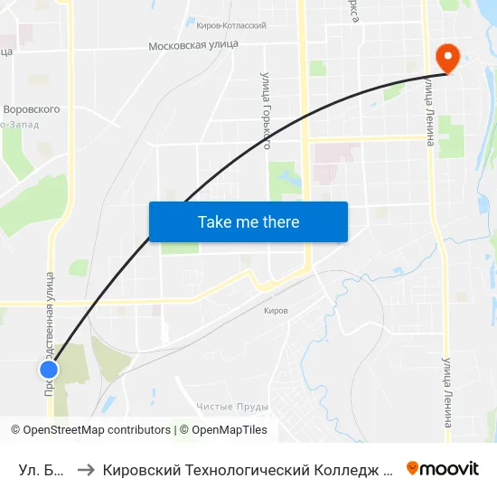Ул. Базовая to Кировский Технологический Колледж Пищевой Промышленности map