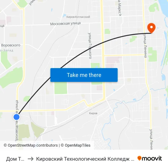 Дом Техники to Кировский Технологический Колледж Пищевой Промышленности map