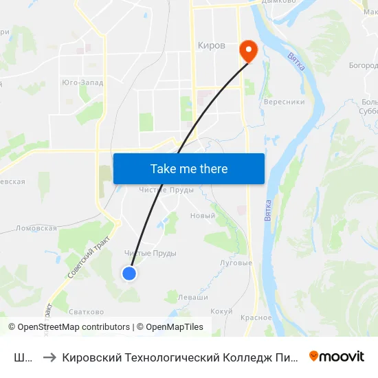 Школа to Кировский Технологический Колледж Пищевой Промышленности map