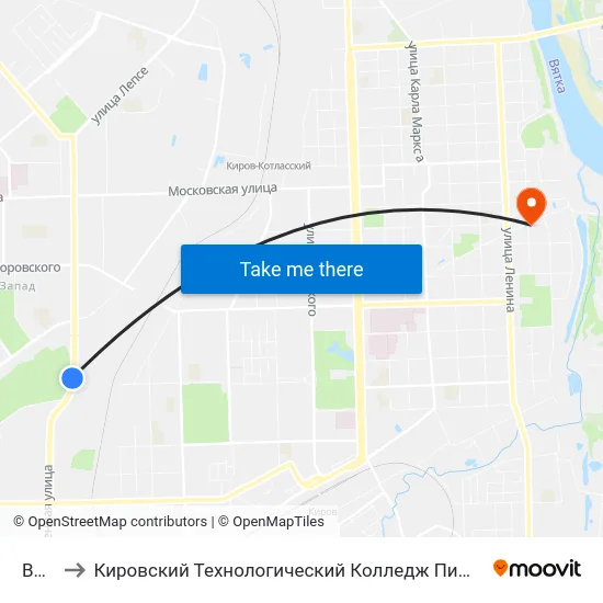 Веста to Кировский Технологический Колледж Пищевой Промышленности map
