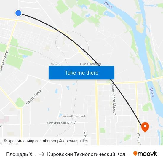 Площадь Хх Партсъезда to Кировский Технологический Колледж Пищевой Промышленности map