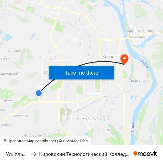 Ул. Ульяновская to Кировский Технологический Колледж Пищевой Промышленности map