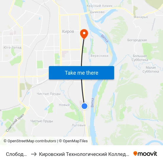 Слобода Лосево to Кировский Технологический Колледж Пищевой Промышленности map