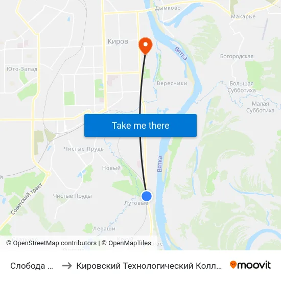 Слобода Корчемкино to Кировский Технологический Колледж Пищевой Промышленности map