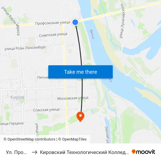 Ул. Профсоюзная to Кировский Технологический Колледж Пищевой Промышленности map